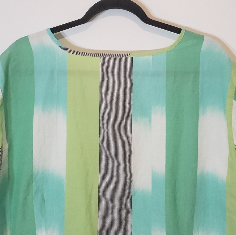 CJ Banks Cotton 100% Button Down Short Sleeve Top Size 3X Green White Li… - Picture 10 of 13